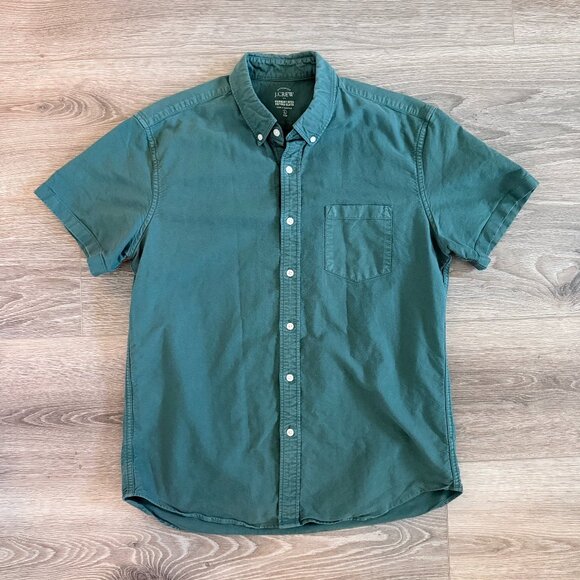 J.Crew Slim Fit Button-Up Shirt | Green Short Sleeve | Size Large - Picture 1 of 3